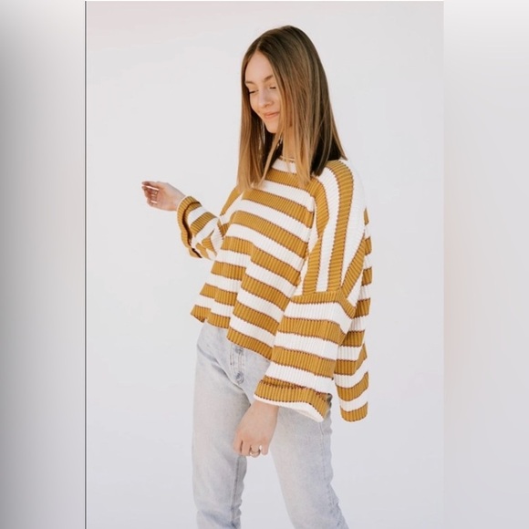By Together Yellow Stripe Boxy Cotton Sweater - Picture 2 of 12